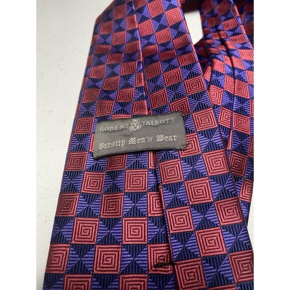 ROBERT TALBOTT Best of Class Men's 100% Silk Necktie Designer Geometric Red - Picture 4 of 8
